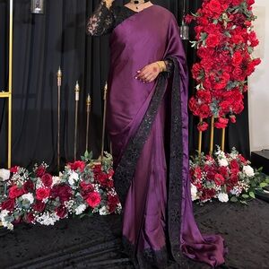 Elegant Purple Saree with Black Lace